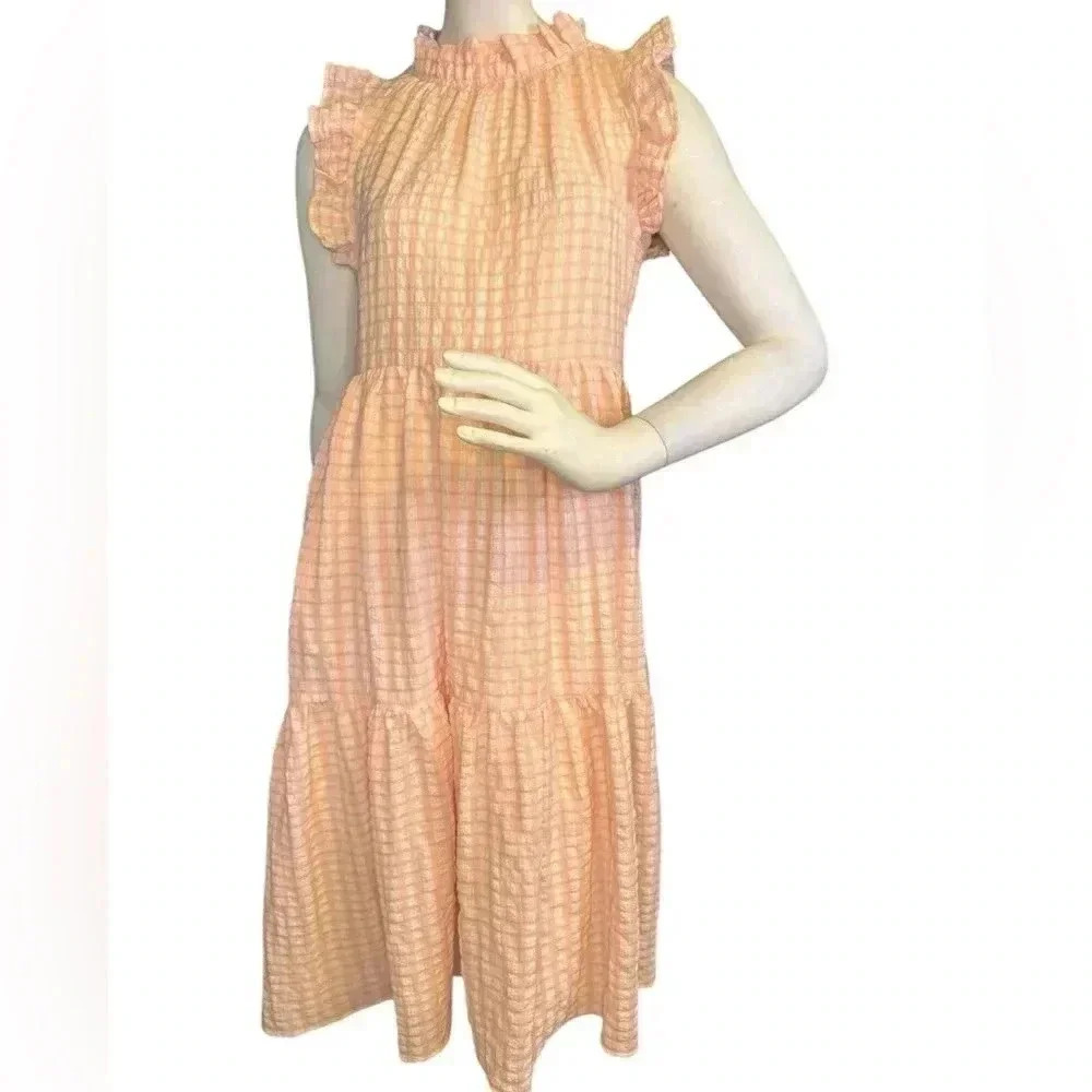 Calixta Gorg Pink Plaid Ruffle Dress Size Small .H22